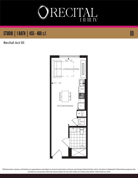 A floor plan for Recital Act III Studio 1 Bath.